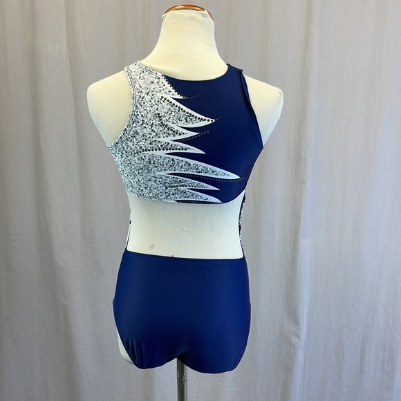 Alexandra blue white open back dance costume leotard size S - Picture 5 of 8
